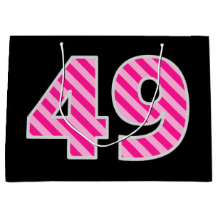 Fun Pink Striped "49"; Happy 49th Birthday; Name Large Gift Bag