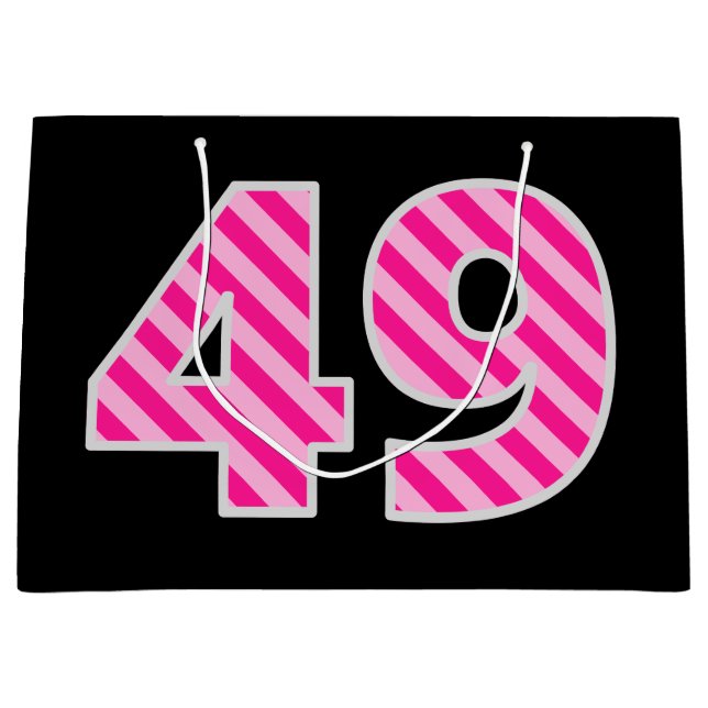 Fun Pink Striped "49"; Happy 49th Birthday; Name Large Gift Bag (Front)