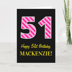 Fun Pink Striped "51"; Happy 51st Birthday; Name Card