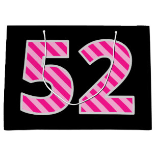 Fun Pink Striped "52"; Happy 52nd Birthday; Name Large Gift Bag