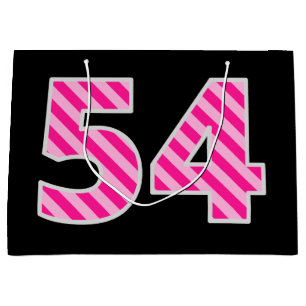 Fun Pink Striped "54"; Happy 54th Birthday; Name Large Gift Bag