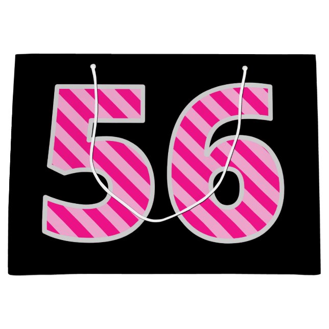 Fun Pink Striped "56"; Happy 56th Birthday; Name Large Gift Bag (Front)