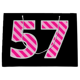 Fun Pink Striped "57"; Happy 57th Birthday; Name Large Gift Bag