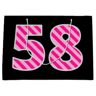 Fun Pink Striped "58"; Happy 58th Birthday; Name Large Gift Bag