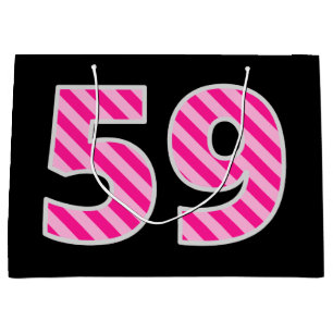 Fun Pink Striped "59"; Happy 59th Birthday; Name Large Gift Bag