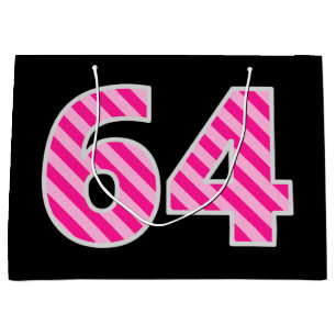 Fun Pink Striped "64"; Happy 64th Birthday; Name Large Gift Bag