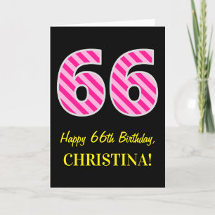 Fun Pink Striped "66"; Happy 66th Birthday; Name Card