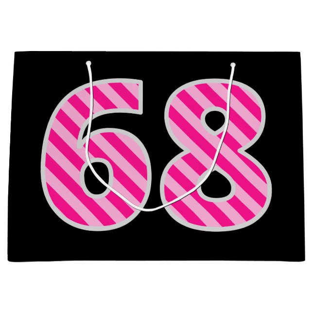 Fun Pink Striped "68"; Happy 68th Birthday; Name Large Gift Bag (Front)