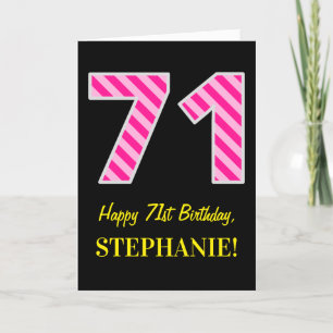 Fun Pink Striped "71"; Happy 71st Birthday; Name Card