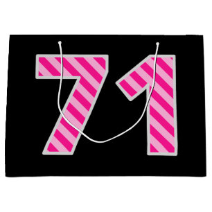 Fun Pink Striped "71"; Happy 71st Birthday; Name Large Gift Bag