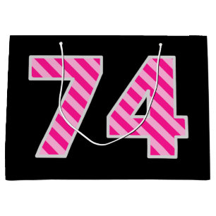 Fun Pink Striped "74"; Happy 74th Birthday; Name Large Gift Bag