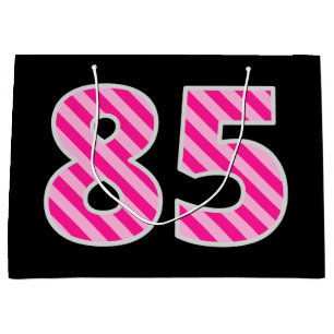 Fun Pink Striped "85"; Happy 85th Birthday; Name Large Gift Bag