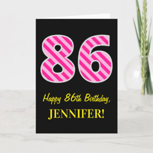 Fun Pink Striped "86"; Happy 86th Birthday; Name Card