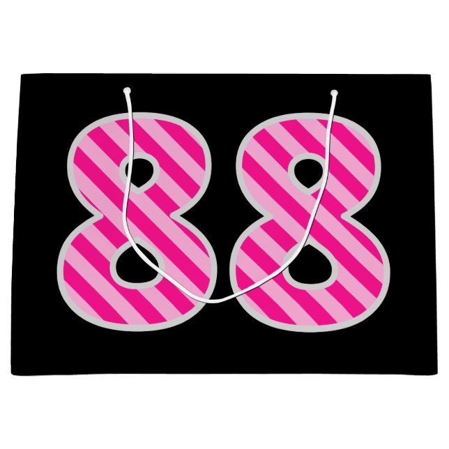Fun Pink Striped "88"; Happy 88th Birthday; Name Large Gift Bag (Front)