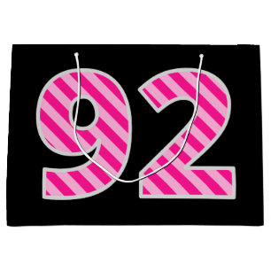 Fun Pink Striped "92"; Happy 92nd Birthday; Name Large Gift Bag