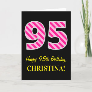 Fun Pink Striped "95"; Happy 95th Birthday; Name Card