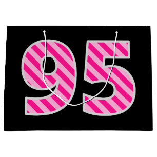 Fun Pink Striped "95"; Happy 95th Birthday; Name Large Gift Bag