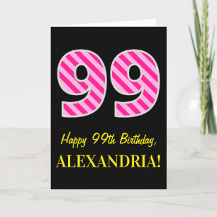 Fun Pink Striped "99"; Happy 99th Birthday; Name Card
