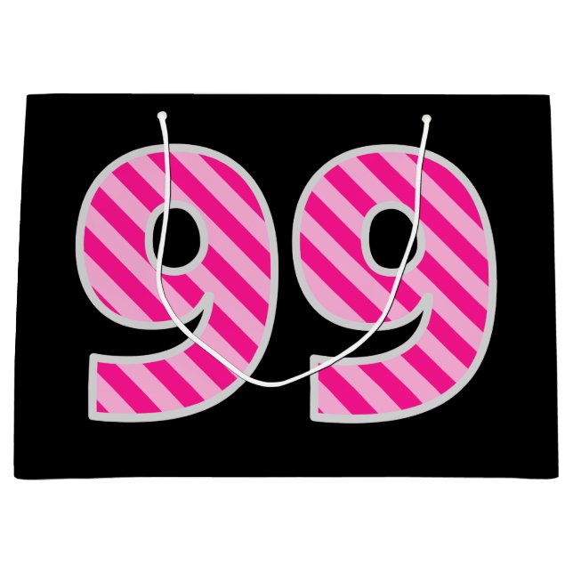Fun Pink Striped "99"; Happy 99th Birthday; Name Large Gift Bag (Front)