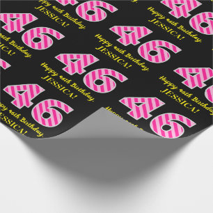 Fun Pink Stripes "46"; Happy 46th Birthday; Name Wrapping Paper