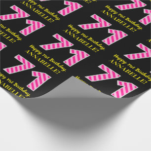 Fun Pink Stripes "71"; Happy 71st Birthday; Name Wrapping Paper