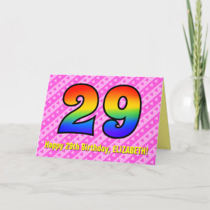 Fun Pink Stripes, Hearts, Rainbow # 29th Birthday Card