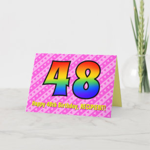 Fun Pink Stripes, Hearts, Rainbow # 48th Birthday Card