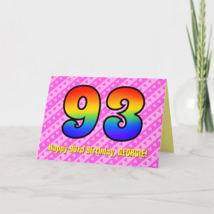 Fun Pink Stripes, Hearts, Rainbow # 93rd Birthday Card