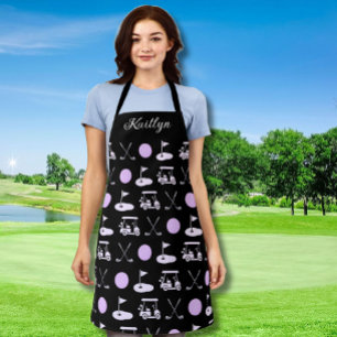Fun Pink Stylish Golf Design and Custom Monogram Apron