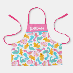 Fun Pink & Teal Dinosaur Pattern Apron