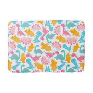 Fun Pink & Teal Dinosaur Pattern Bath Mat