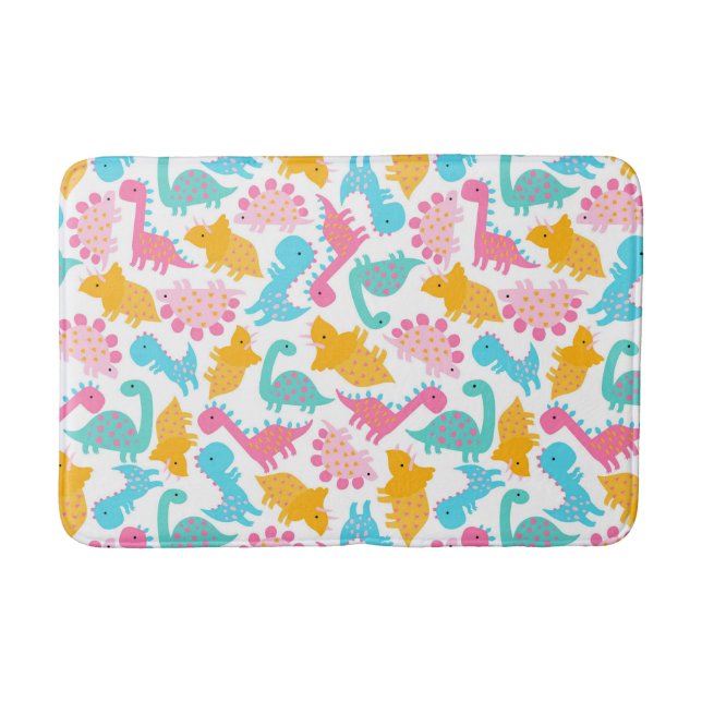 Fun Pink & Teal Dinosaur Pattern Bath Mat (Front)