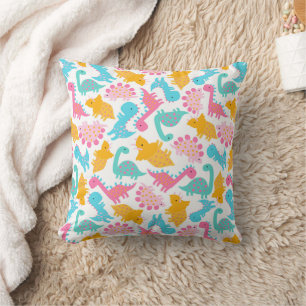 Fun Pink & Teal Dinosaur Pattern Cushion