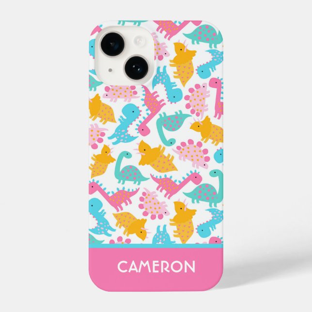 Fun Pink & Teal Dinosaur Pattern iPhone Case (Back)