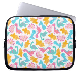 Fun Pink & Teal Dinosaur Pattern Laptop Sleeve