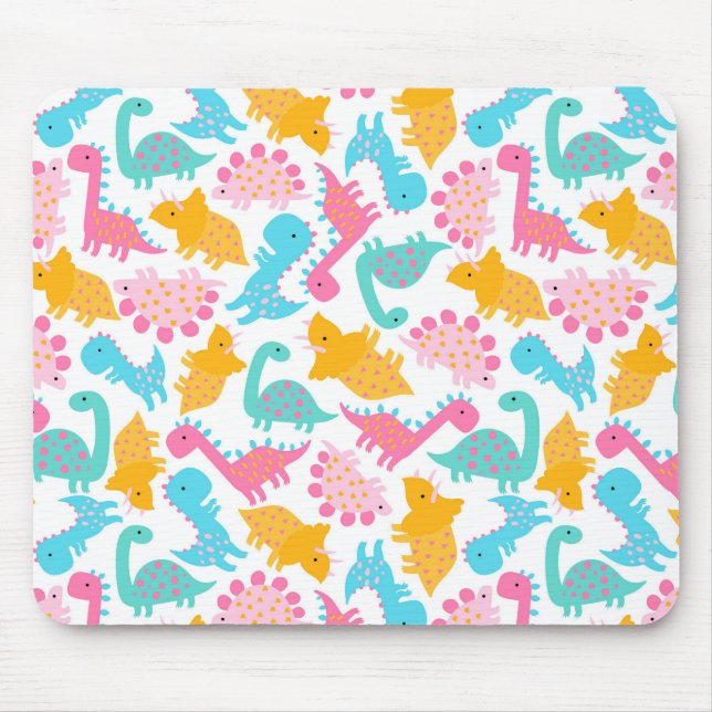 Fun Pink & Teal Dinosaur Pattern Mouse Mat (Front)