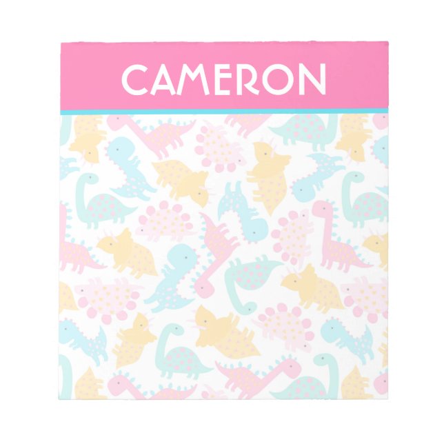 Fun Pink & Teal Dinosaur Pattern Notepad (Front)