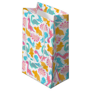 Fun Pink & Teal Dinosaur Pattern Small Gift Bag