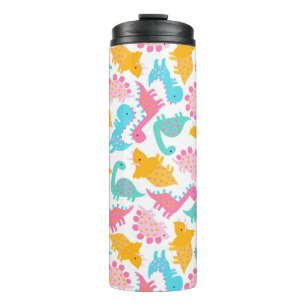 Fun Pink & Teal Dinosaur Pattern Thermal Tumbler