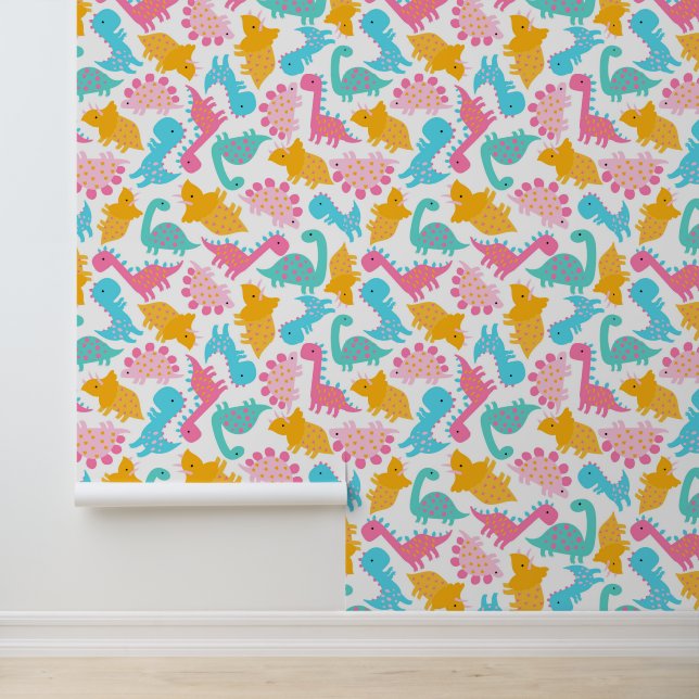 Fun Pink & Teal Dinosaur Pattern Wallpaper (Application)