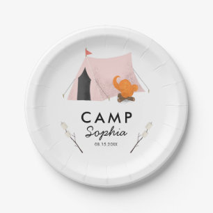 Fun Pink Tent Camping Birthday Party Paper Plate