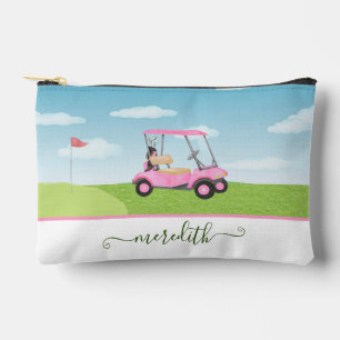 Fun Pink Watercolor Golf Cart  Personalised Name Accessory Pouch