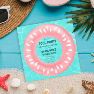 Fun pink watermelon floater pool party birthday invitation