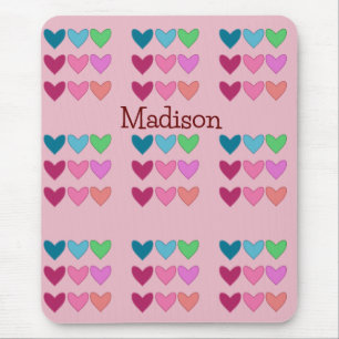Fun Pink With Hearts Colourful Girls Mouse Mat
