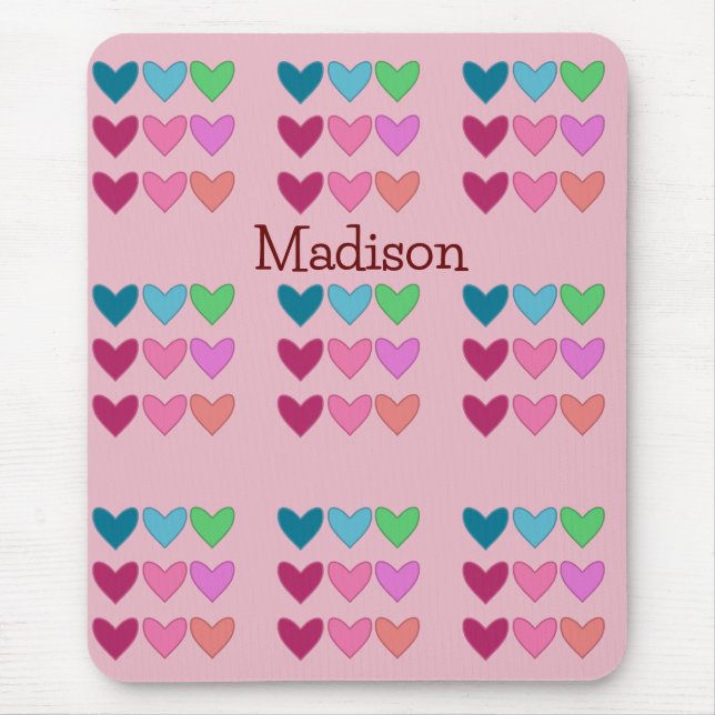 Fun Pink With Hearts Colourful Girls Mouse Mat (Front)