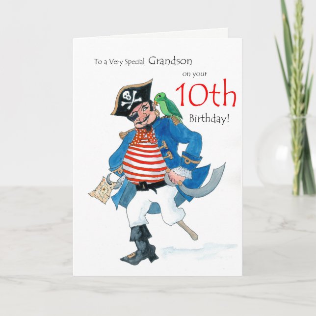Fun Pirate 10th Birthday Card for Grandson (Front)