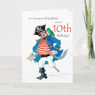 Fun Pirate 10th Birthday Card for Grandson