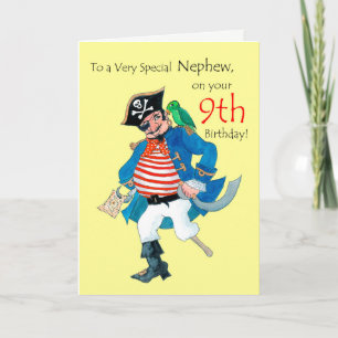 Fun Pirate 9th Birthday Card for Nephew on Yellow