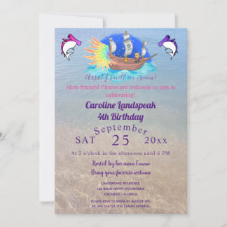 Fun Pirate Party & Ginger Cat, Sail Boat Invitation