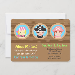 Fun Pirates Theme Birthday Party Invitation